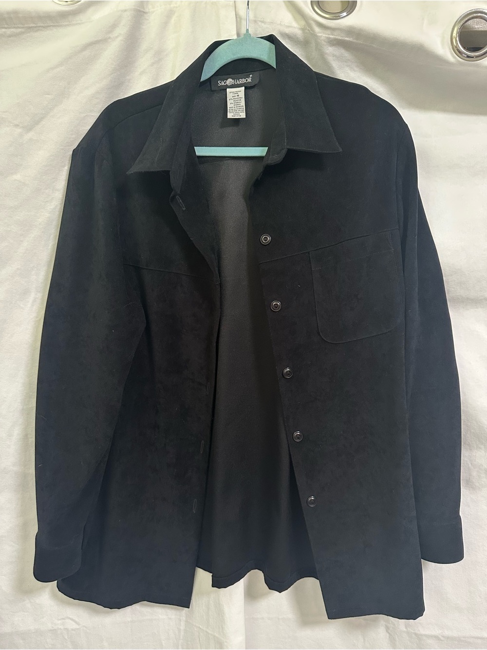 Sag Harbor Black Suede Button-Front Shirt Jacket